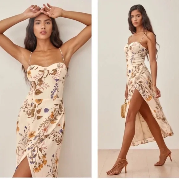 Reformation Kourtney Dress in Frolic Size 0 - Picture 2 of 11